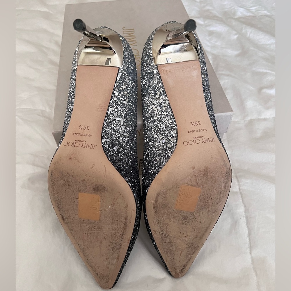 Jimmy Choo Romy 60 Silver and Blue Ombré Glitter Pointy Toe Pumps $190 - Picture 8 of 13